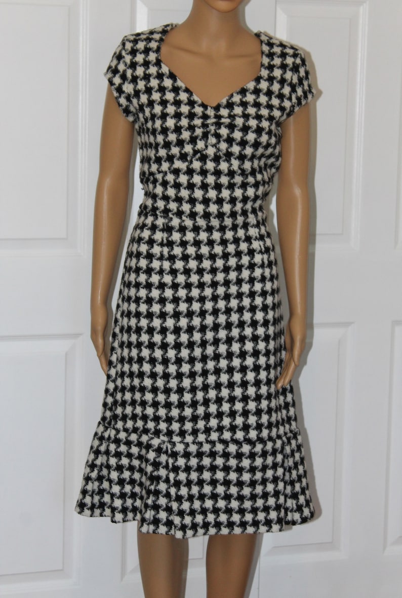 28 waist S Black and White Hounds tooth Print Wool Blend Dress Vintage 1990/'s Sz