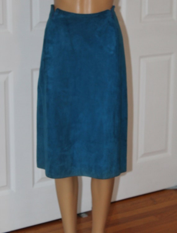 Blue Suede Skirt, Vintage 1990's, 28" waist