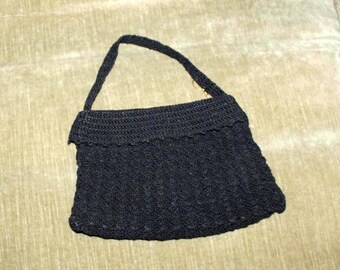 Small, Crotched, Black Cord Purse, Vintage 1940's