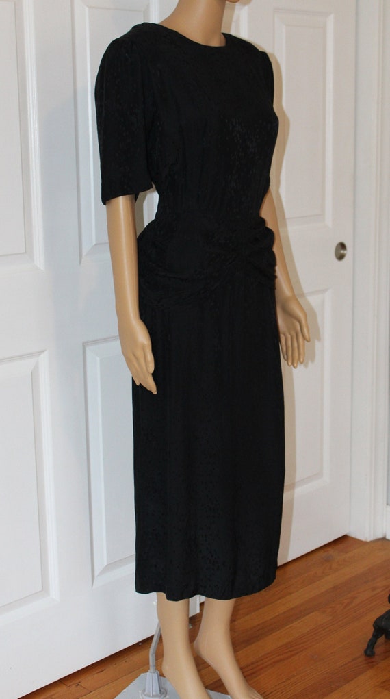 SZ. M/L, Black Silk Dress with Asymmetric Peplum, 