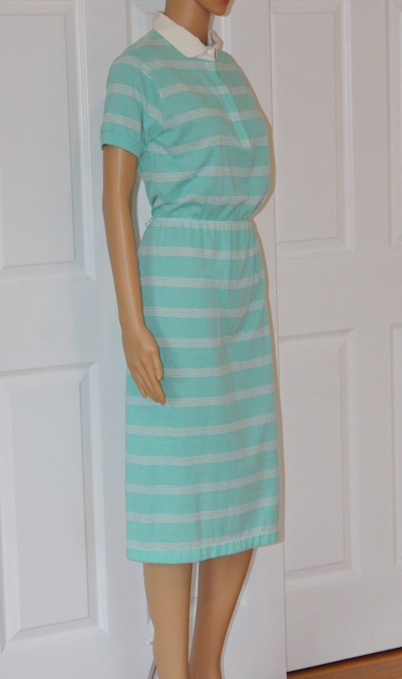 SZ. S, Aqua & White Striped Polo Shirtwaist Dress,