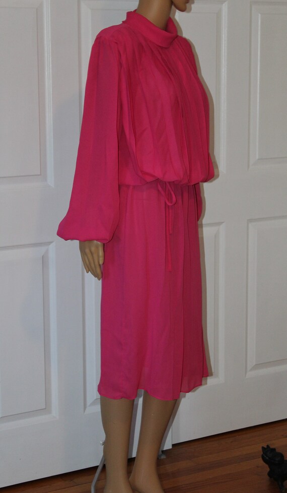 Size M,Hot Pink Dress with Pleated Bodice, Vintag… - image 3