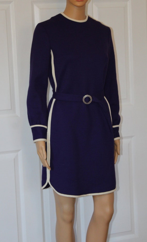 SZ. S, Purple Mini Dress with Belt, Vintage 1960'… - image 1