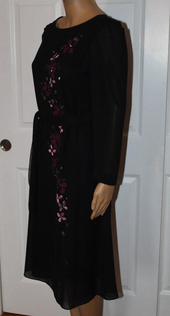 Size Small, Hand Painted Poly Chiffon Dress, Vint… - image 3