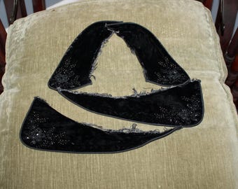 Jet, beads, and black velvet collar and cuffs, vintage 1900's