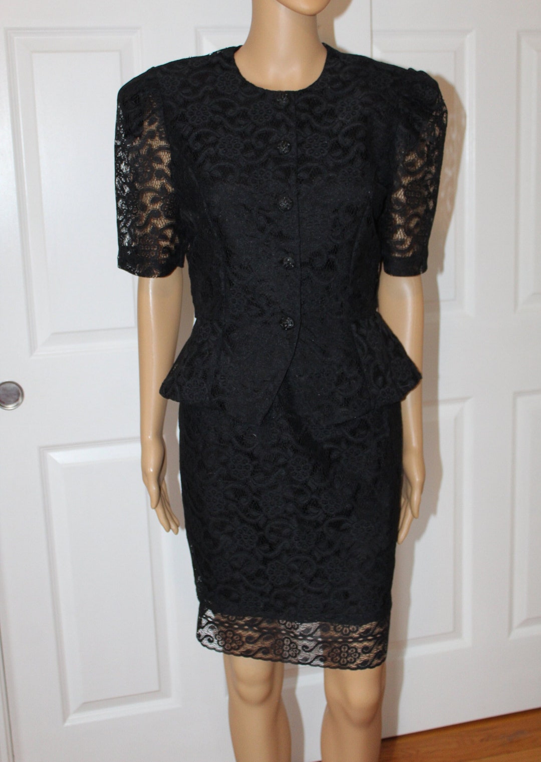 Vintage 1990s Black Velvet Mini Skirt Suit