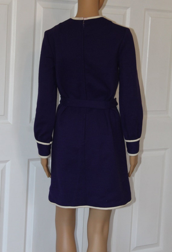 SZ. S, Purple Mini Dress with Belt, Vintage 1960'… - image 6