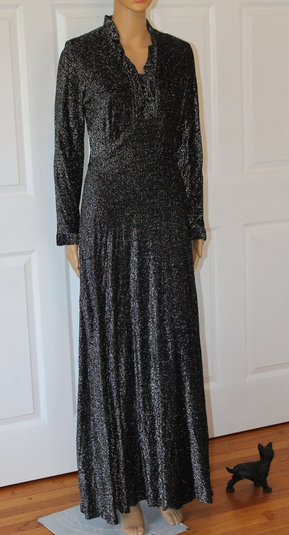 SZ. S, Silver and Black Lurex Gown, Vintage 1970'… - image 1