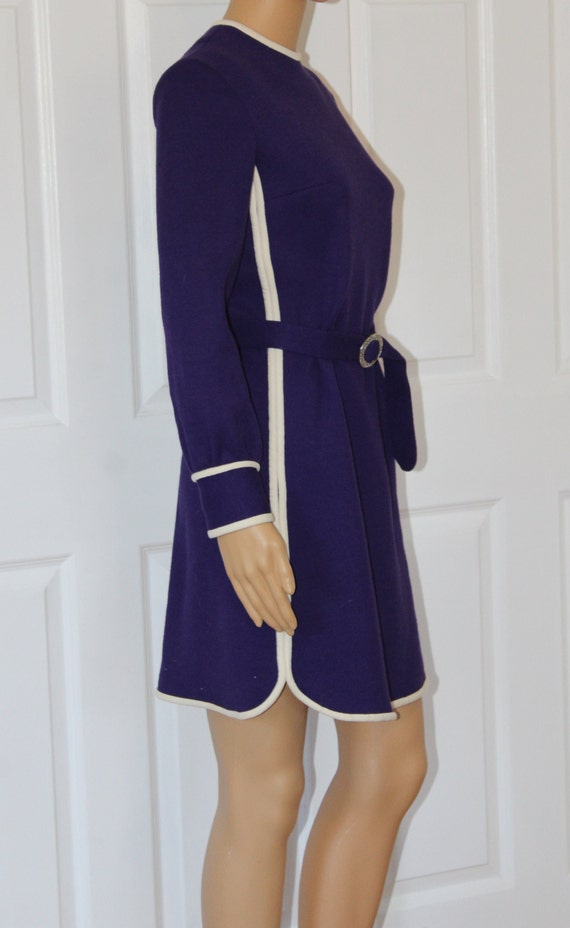 SZ. S, Purple Mini Dress with Belt, Vintage 1960'… - image 5