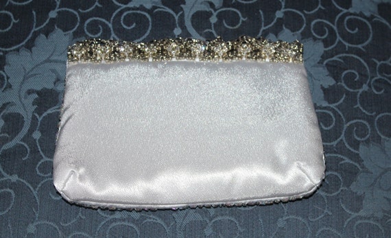 White Satin, Beaded Evening Bag, Vintage 1990's, … - image 2