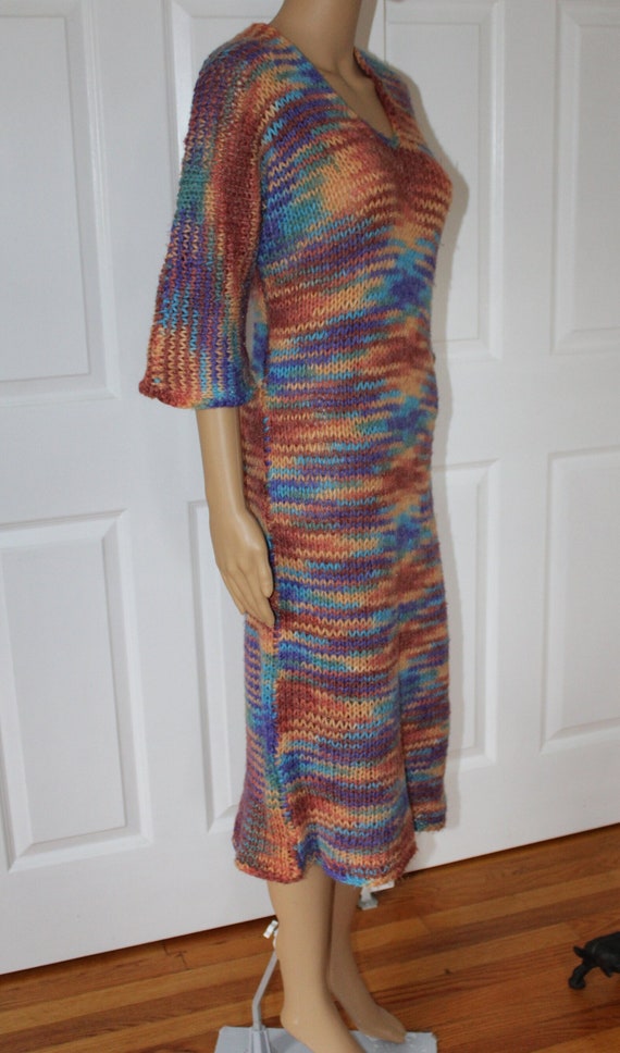 XL, Hand Knit, Ombre Dress, Vintage 1970's, 32" wa