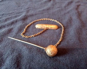 Antique Victorian Bar Pin Ball and Chain Stick Pin Gold Filled