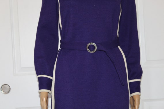 SZ. S, Purple Mini Dress with Belt, Vintage 1960'… - image 4