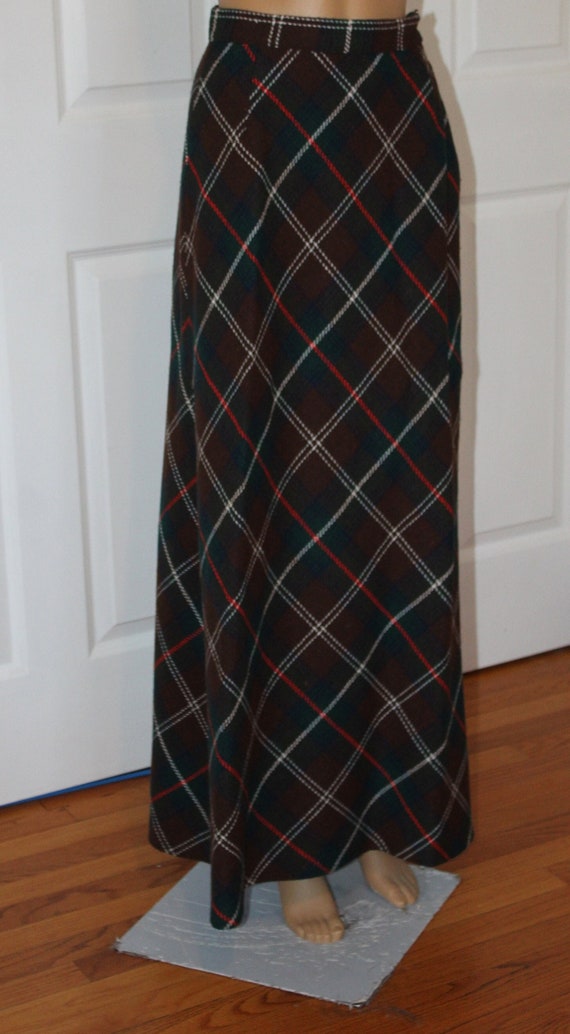 XS, Plaid Maxi Skirt, Vintage 1970's, 25" waist