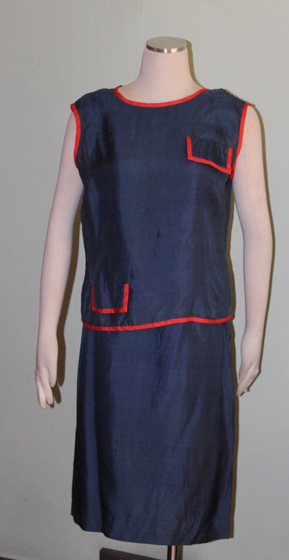 Sz. S, Blue Silk dupione Skirt Suit, Vintage 1960'