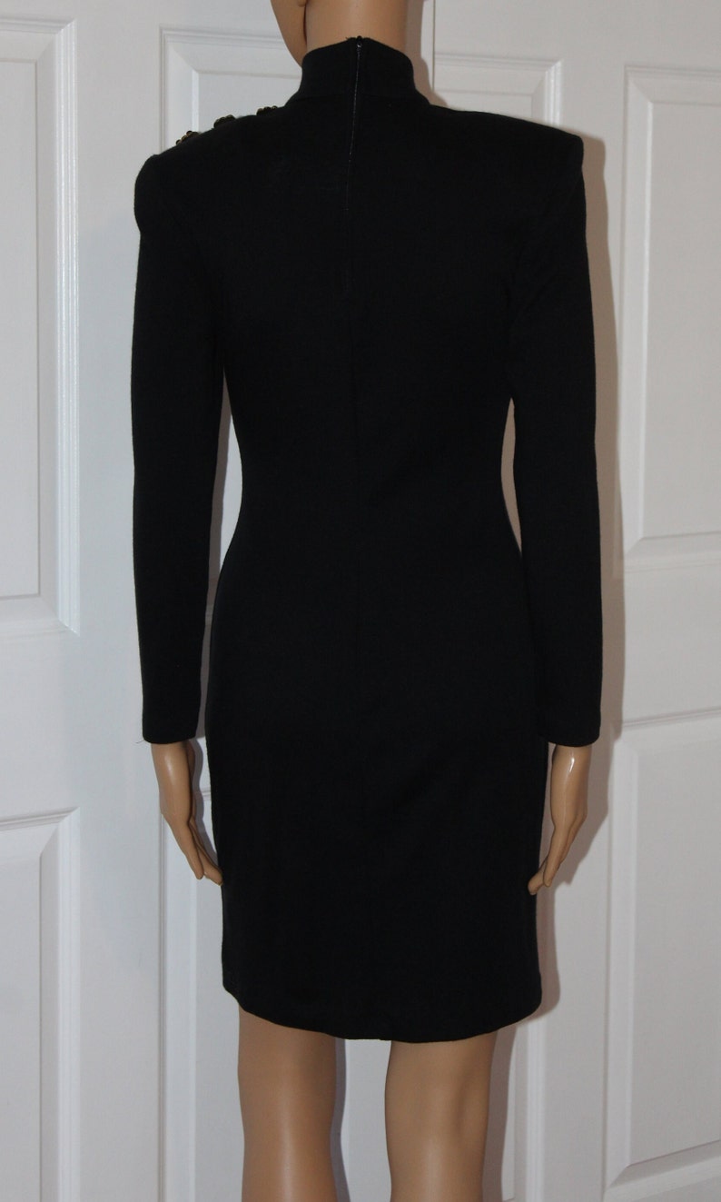 SZ. S, Black Bodycon Dress with Shoulder Pads, Vintage 1980's, 28 waist image 5