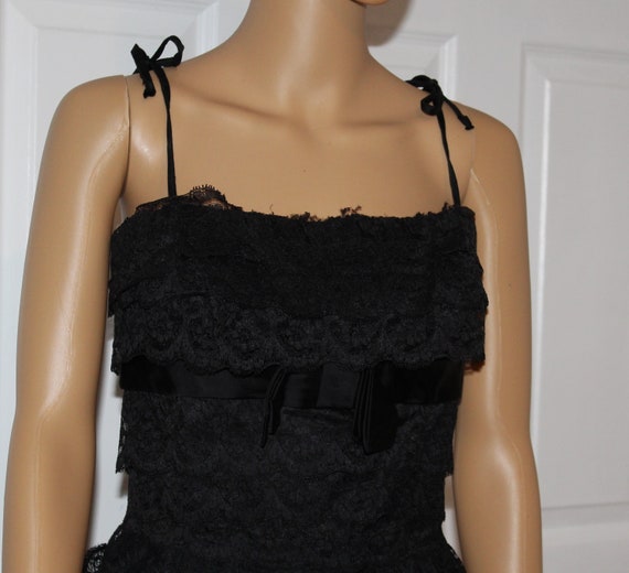 XS, Black Lace Cocktail Dress, Vintage 1960's, 24… - image 2