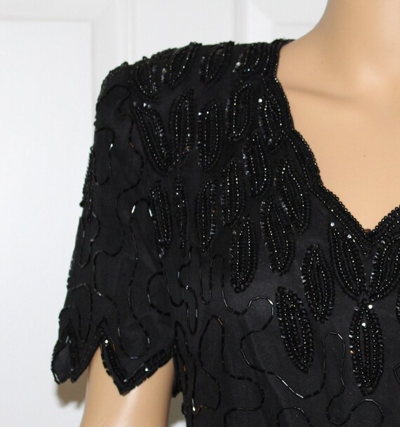 Sz. S, Laurence Kazar Black Beaded Dress, Vintage… - image 5