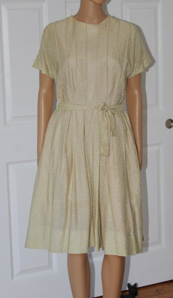 Size SM, Gold Meatallic Lurex Dress and Belt, Vin… - image 1