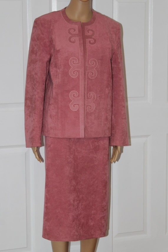 Sz. M, Ultrasuede Skirt Suit, Soft Pink, Vintage 1