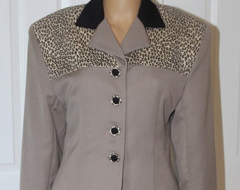 Size M, Vintage 1990's Blazer, Two Tone with Leopard Print, 36" Bust