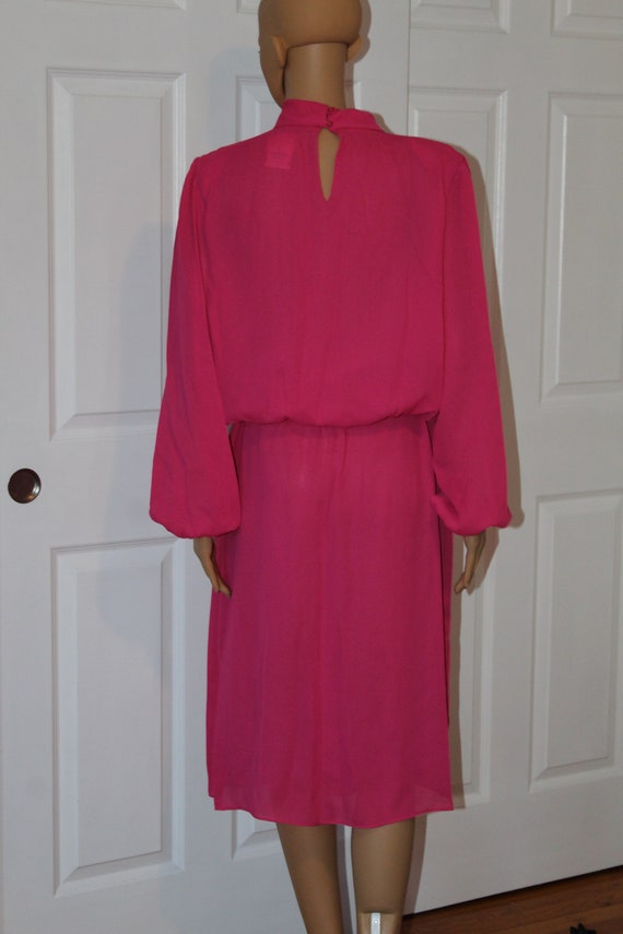 Size M,Hot Pink Dress with Pleated Bodice, Vintag… - image 4