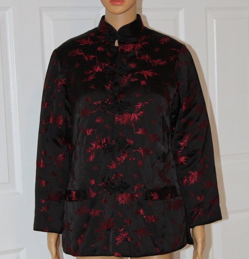 SZ. S, Quilted Asian Jacket in Black and Red With Mandarin Collar, Vintage 1960's, 35 Chest Etsy