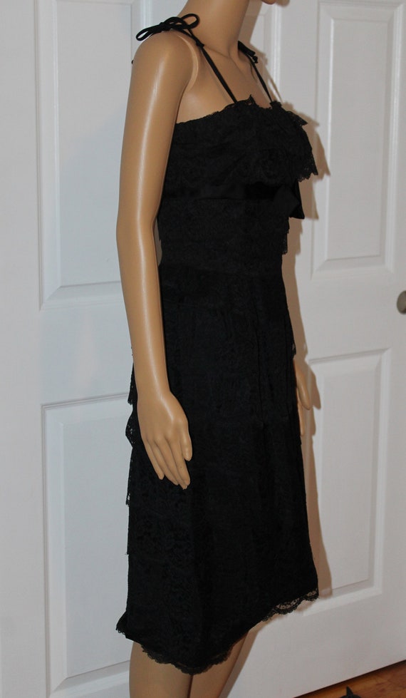 XS, Black Lace Cocktail Dress, Vintage 1960's, 24… - image 3