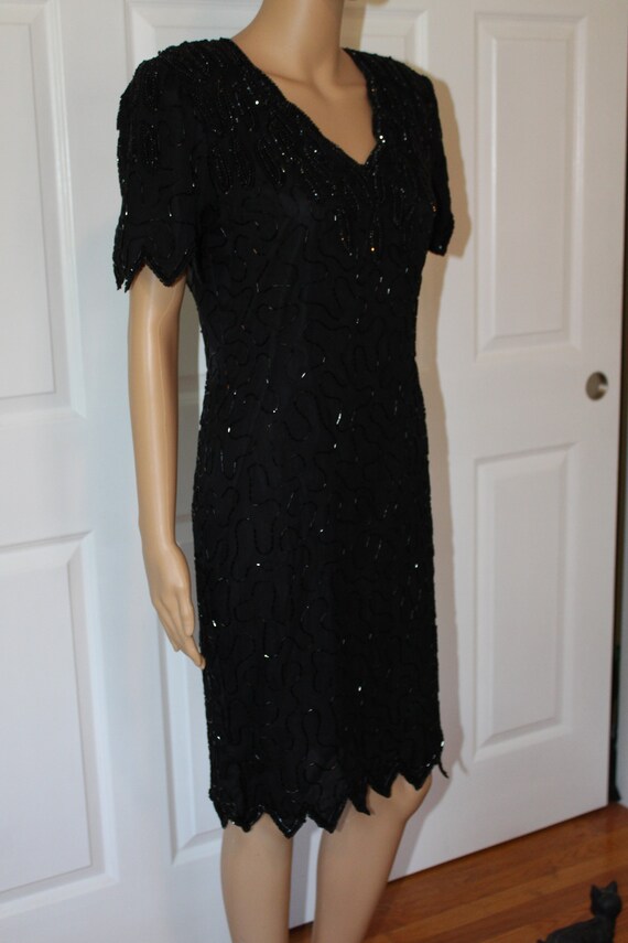 Sz. S, Laurence Kazar Black Beaded Dress, Vintage… - image 3