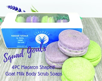 SQUAD GOALS MACAROON Soap, Organic Scrub Soap, Goat Milk Scrub Soap, Body Scrub Soap, Soft French Macaron Exfoliating Handmade Soap Gift Set