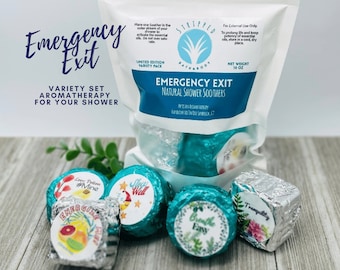 Relieve Stress with 5 Relaxing Aromatherapy Shower Bombs - EMERGENCY EXIT - Individually Wrapped Scented Bliss - Spa Christmas Gift Set