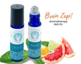 BRAIN ZAP All Natural ENERGY Boost Aromatherapy Roll On (12ml) for Focus and Concentration, Uplifting Citrus and Mint Essential Oil Blend