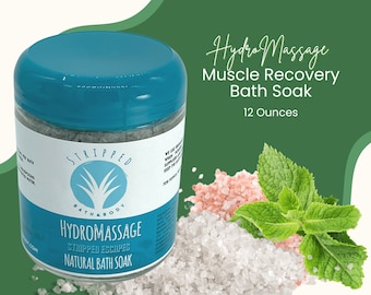 HydroMassage MUSCLE RECOVERY Bath SOAK (12oz) w/Himalayan Salt & Dead Sea Salt | Essential Oils for Tired, Sore Muscles,  Christmas Gift