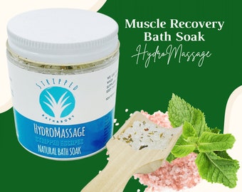 HydroMassage Muscle Recovery Bath Soak (6oz)  | Pink Himalayan & Dead Sea Salt w/ Pure Essential Oils for Sore Muscles | Christmas Gift