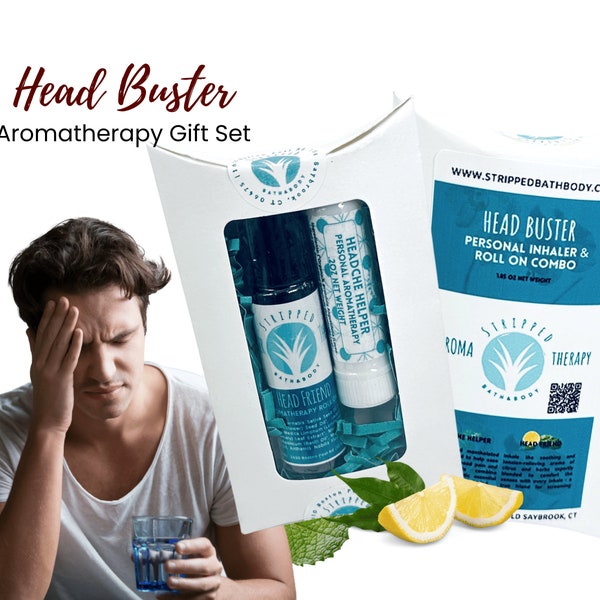 Drug Free Migraine and Headache Relief - 2 PC Aromatherapy HEAD BUSTER Set, Perfect for Natural Head Pain Management - Stocking Stuffer