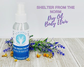 DRY BODY OIL, Skin Care Products, Natural Oils, Skin Softening Oil, Shelter From The Norm Natural Moisturizer With Lavender & Chamomile Oils