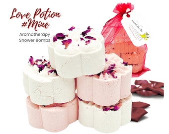 Sensual Blend Aromatherapy Shower Bombs LOVE POTION #MINE (5PK) | Romantic Fragrance with Rose Petals | Valentine Gift Idea