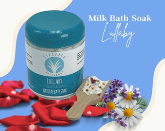 LULLABY (10oz) Luxurious Goat Milk Bath Soak, Lavender & Rose Petal Infused Baby-Safe, Adult Indugence Stress Relief, Perfect Self Care Gift