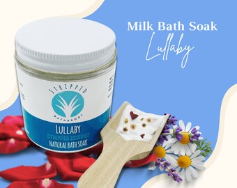 LULLABY (6oz) Luxurious Goat Milk Bath Soak, Lavender & Rose Petal Infused, Baby-Safe, Adult Indugence Stress Relief, Perfect Self Care Gift