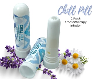 RELAXING Aromatherapy Inhaler CHILL PILL 2PK for Anxiety & Tension Relief 2pk, Calming Stress Relief Essential Oil Blend Stocking Stuffer