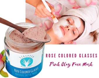 Natural French Rose Clay Face Mask | Rose Colored Glasses 4oz | Rose Clay Mud Mask for Sensitive Skin Care | Calming Rose Water & Clay Mask
