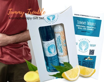 TUMMY TROUBLE 2 PC Aromatherapy Gift Set - Natural Relief for Nausea, Morning Sickness, Medication Side Effects and More! Stocking Stuffer
