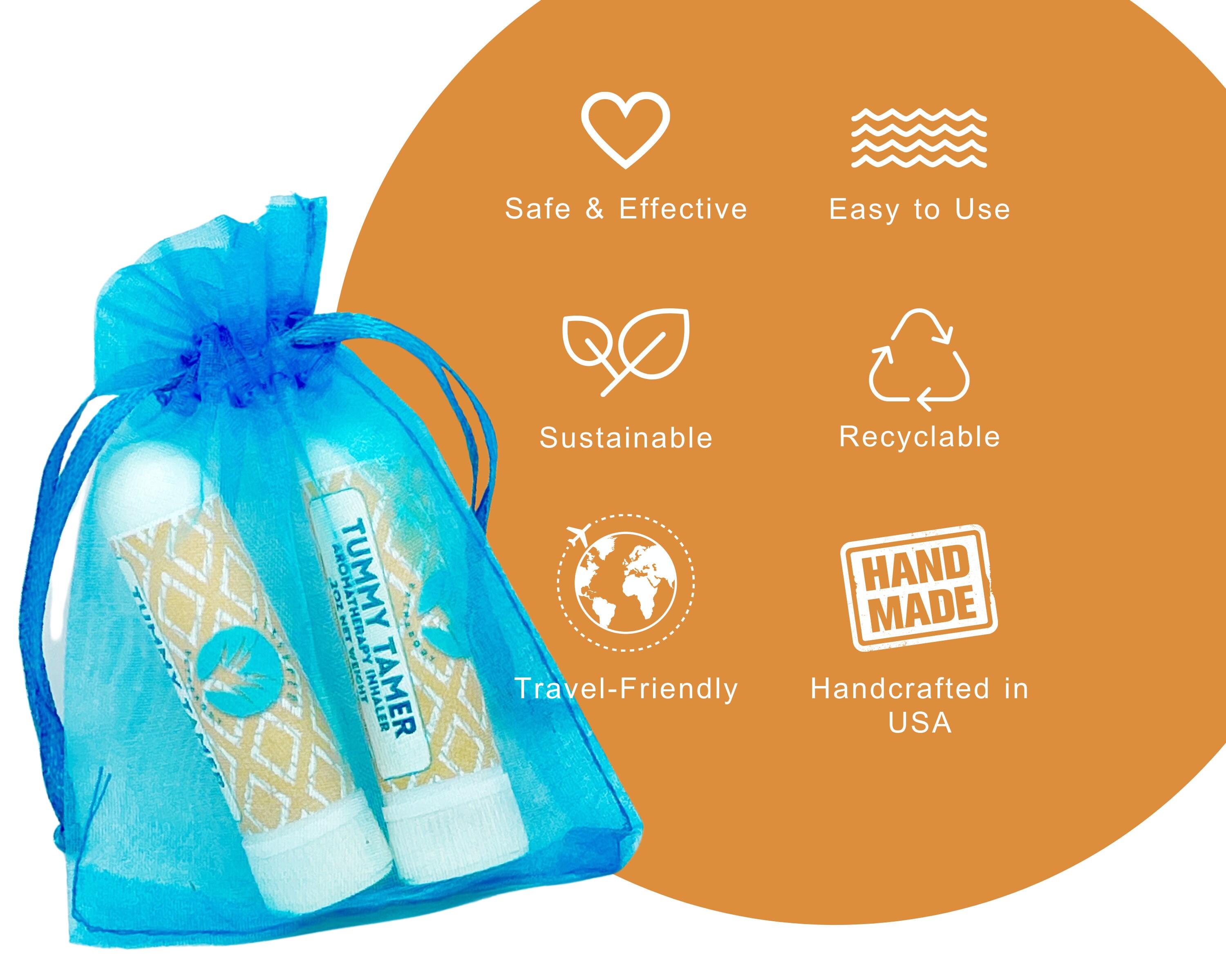 TUMMY TAMER Nausea Relief Essential Oil Inhaler 2PK Aromatherapy for