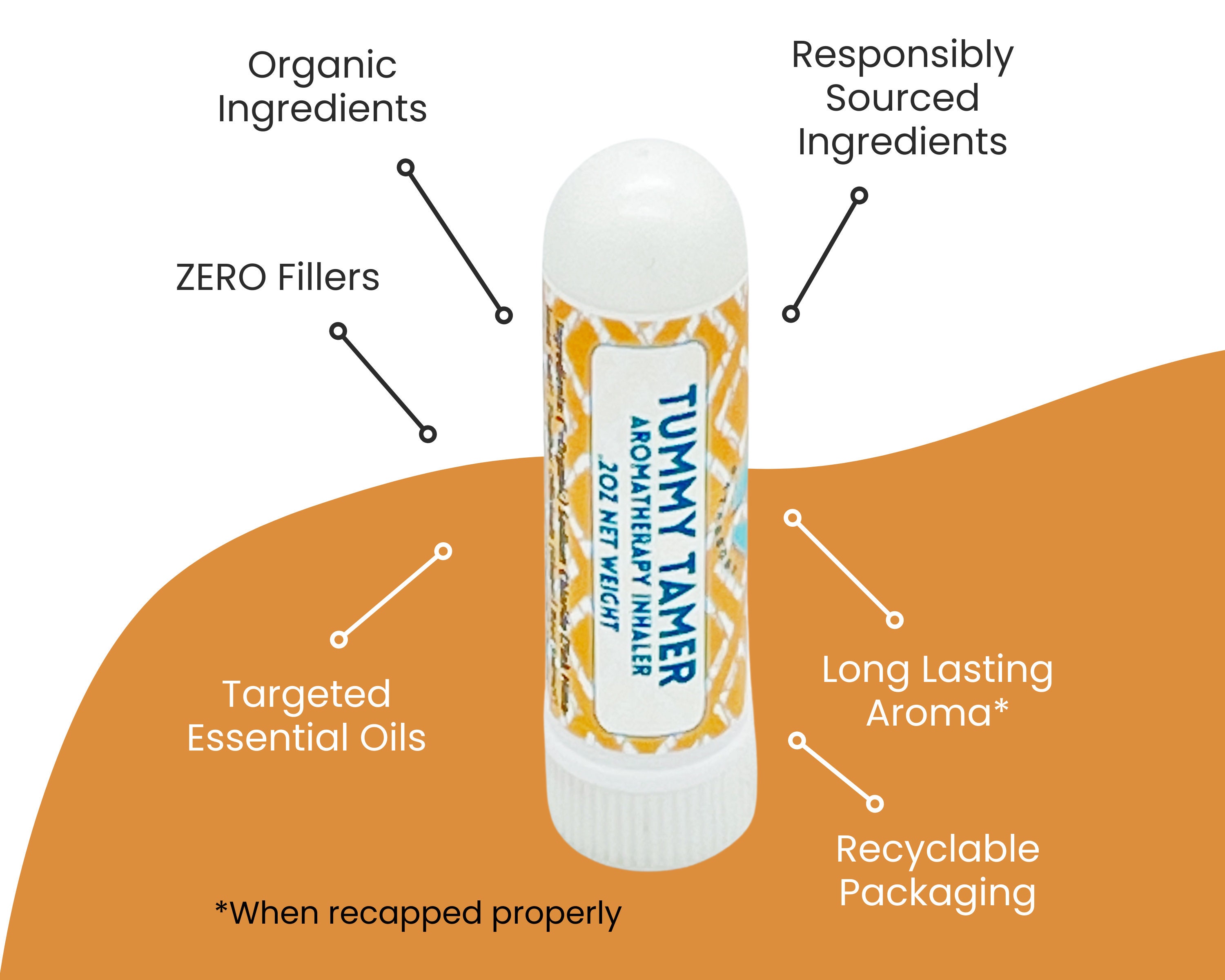 TUMMY TAMER Nausea Relief Essential Oil Inhaler 2PK Aromatherapy for Morning Sickness, Motion