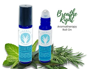 BREATHE RIGHT Aromatherapy Roll On (12ml) Sinus Pressure and Headache Relief Blend | Menthol, Peppermint & Rosemary Oils, Stocking Stuffer