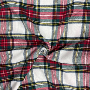 Fabric, Dress Stewart Tartan, Christmas Fabric, White and Red Plaid, Cotton, Material, Blanket Fabric, Scottish, Holiday Fabric, Festive