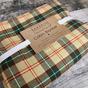 Brown, green and red Cabin throw blanket, Saskatchewan Tartan colour, plaid blanket for home and cottage decor, gifts for everyone
