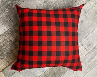 Home Decor | Red Buffalo Check Pillow |  Red and Black Pillow | Checkered Pillow | Cottage Decor