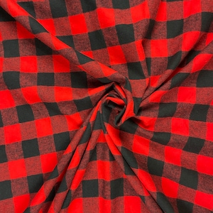 Fabric, Red and Black Buffalo Check, Black and Red Plaid, Cotton, Material, Blanket Fabric, Lumberjack, Canadiana, Sewing, Christmas Decor