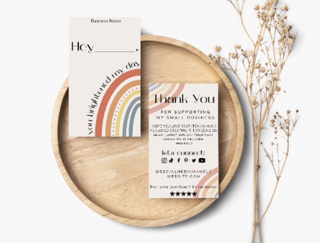 Editable Rainbow Thank You Card Template: Small Business Insert ...